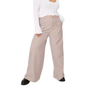 Nasty Gal Brown and White Check Ultra Wide Leg Trousers
